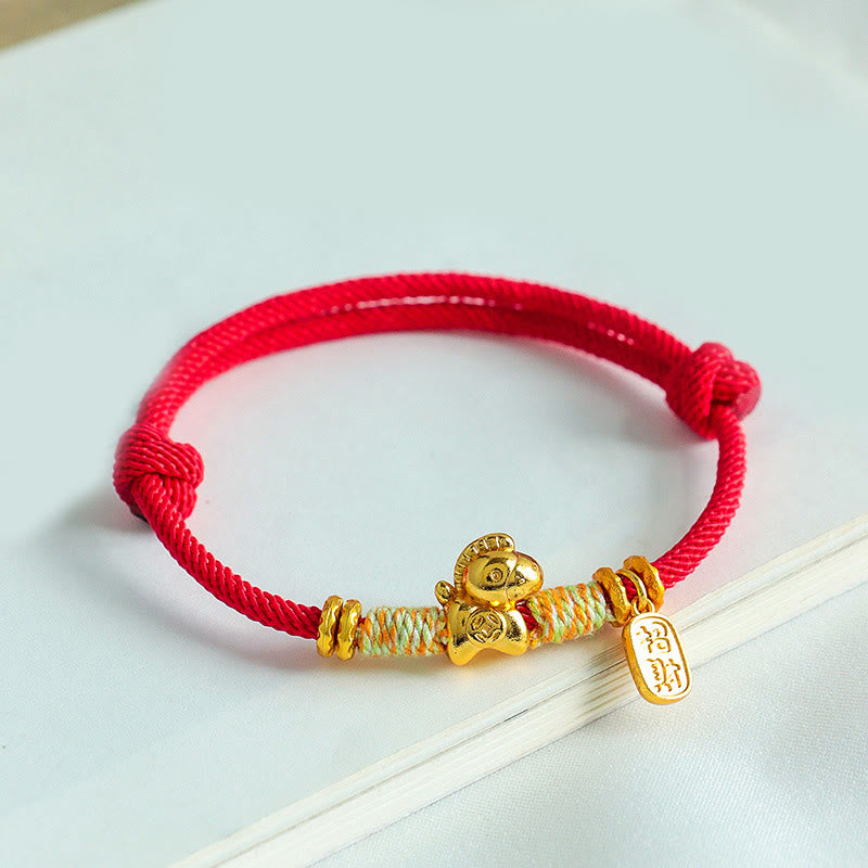 Buddha Stones馬年赤紐黒糸幸運繁栄のお守り 編み込み 繋がり ブレスレット - image 2