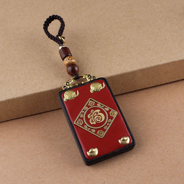 Buddha Stones、黒檀の花、鯉、風のキャラクターボタンロープキーホルダー - 茶色のボタンロープ - フーキャラクターインゴット - image 9