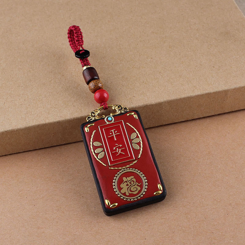 Buddha Stones、黒檀の花、鯉、風のキャラクターボタンロープキーホルダー - 赤いボタンロープ - フーキャラクター - image 16