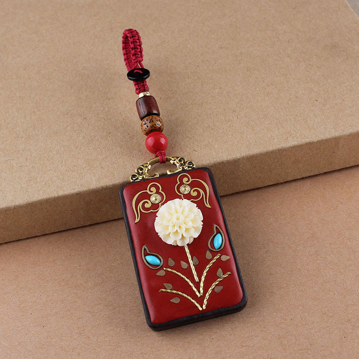 Buddha Stones、黒檀の花、鯉、風のキャラクターボタンロープキーホルダー - 赤いボタンロープ - アジサイ - image 18