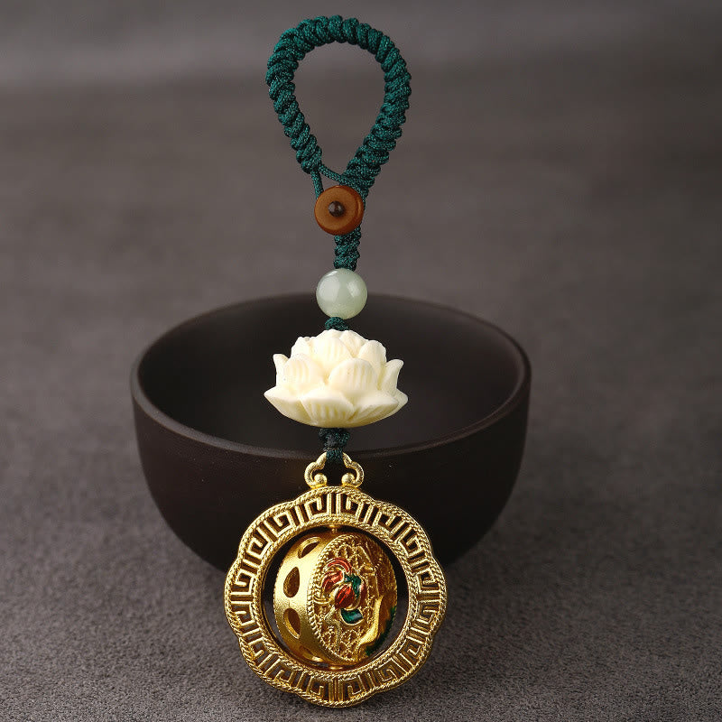 Buddha Stonesの実 蓮華 和田翡翠ビーズ 銅製 回転式 平和キーホルダー - image 2