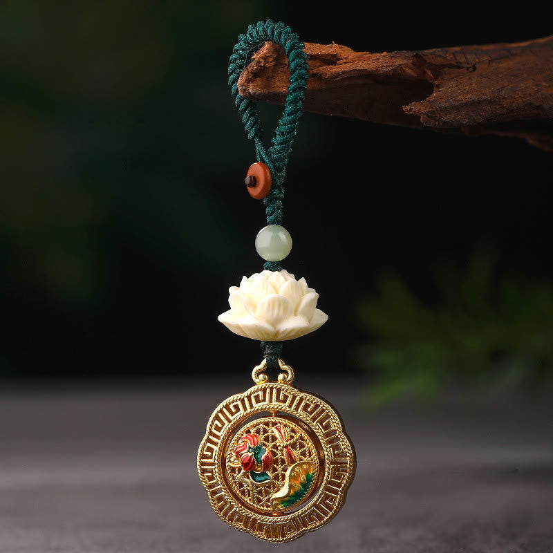 Buddha Stonesの実 蓮華 和田翡翠ビーズ 銅製 回転式 平和キーホルダー - image 3