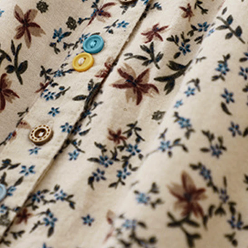 Buddha Stones秋の花柄プリント ボタンダウンデザイン レディース コットン 長袖シャツ - image 12