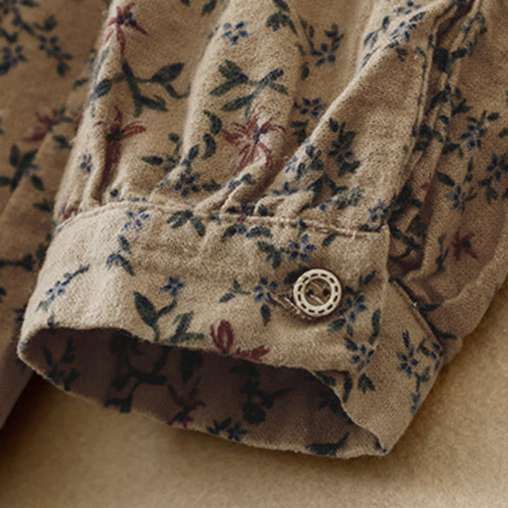 Buddha Stones秋の花柄プリント ボタンダウンデザイン レディース コットン 長袖シャツ - image 22