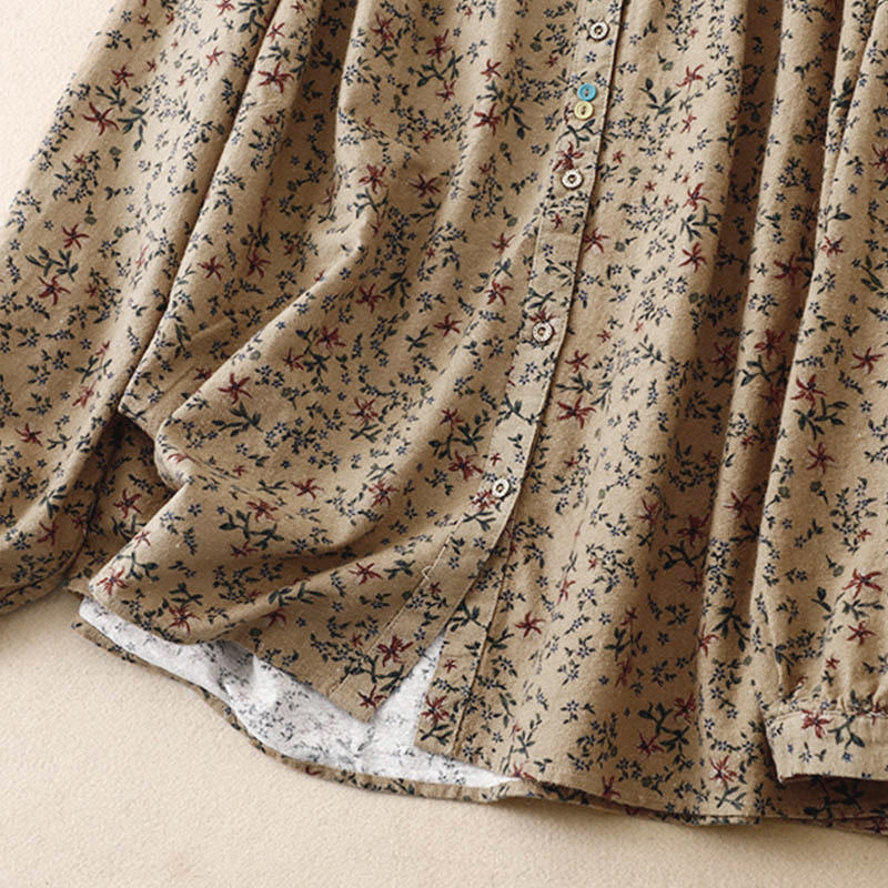 Buddha Stones秋の花柄プリント ボタンダウンデザイン レディース コットン 長袖シャツ - image 21