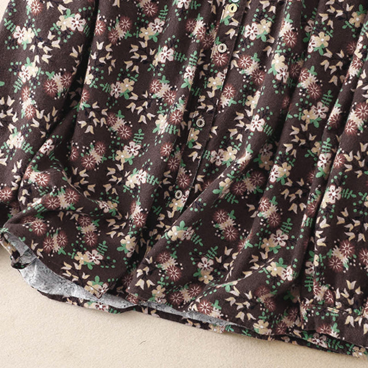 Buddha Stones秋の花柄プリント ボタンダウンデザイン レディース コットン 長袖シャツ - image 25