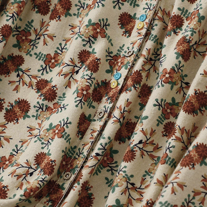 Buddha Stones秋の花柄プリント ボタンダウンデザイン レディース コットン 長袖シャツ - image 4