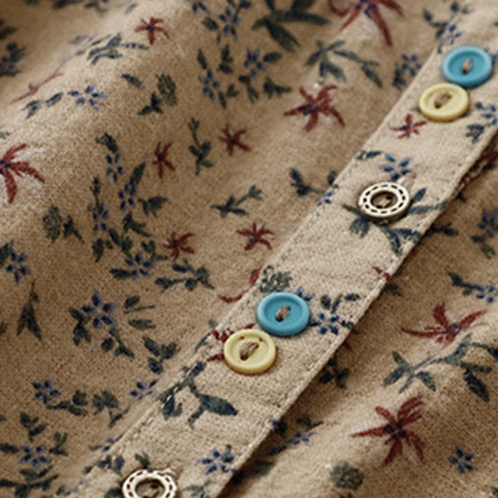 Buddha Stones秋の花柄プリント ボタンダウンデザイン レディース コットン 長袖シャツ - image 20