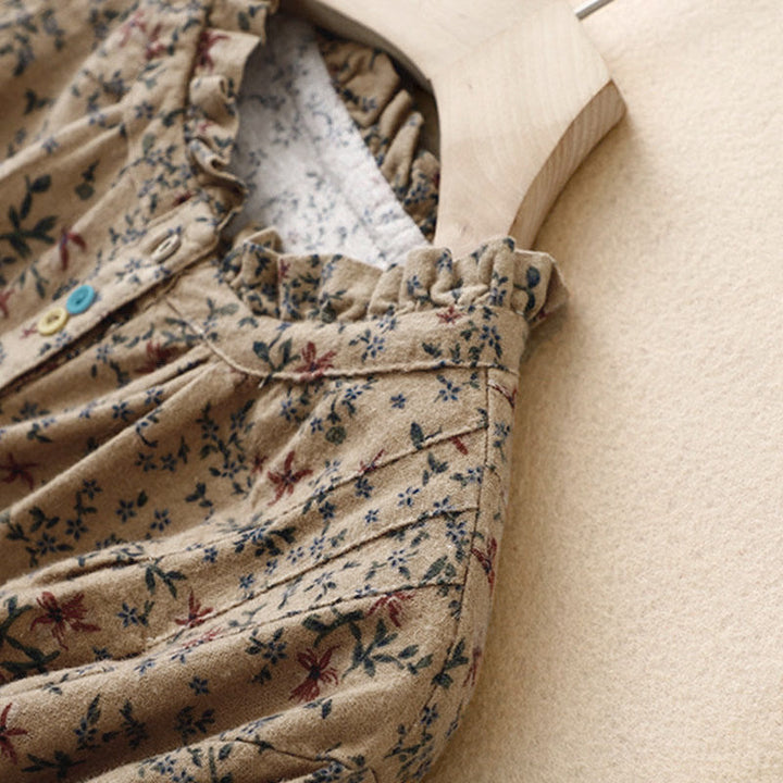 Buddha Stones秋の花柄プリント ボタンダウンデザイン レディース コットン 長袖シャツ - image 19