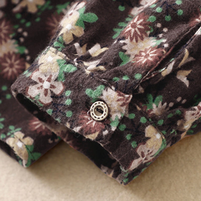 Buddha Stones秋の花柄プリント ボタンダウンデザイン レディース コットン 長袖シャツ - image 27