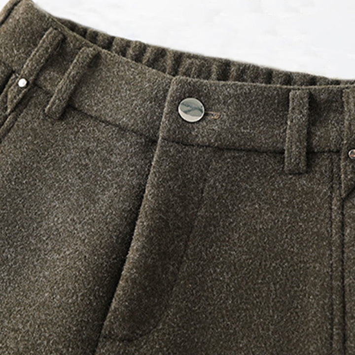 Buddha Stonesプレーンボタンコットン厚手ウールレディースワイドレッグパンツ（ポケット付き） - image 2