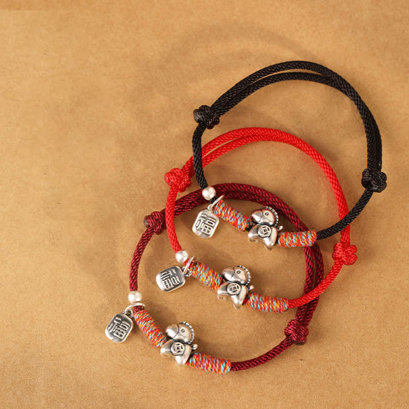 Buddha Stones999スターリングシルバー 馬年福文字チャームストリング編み込み幸運ブレスレット - image 21