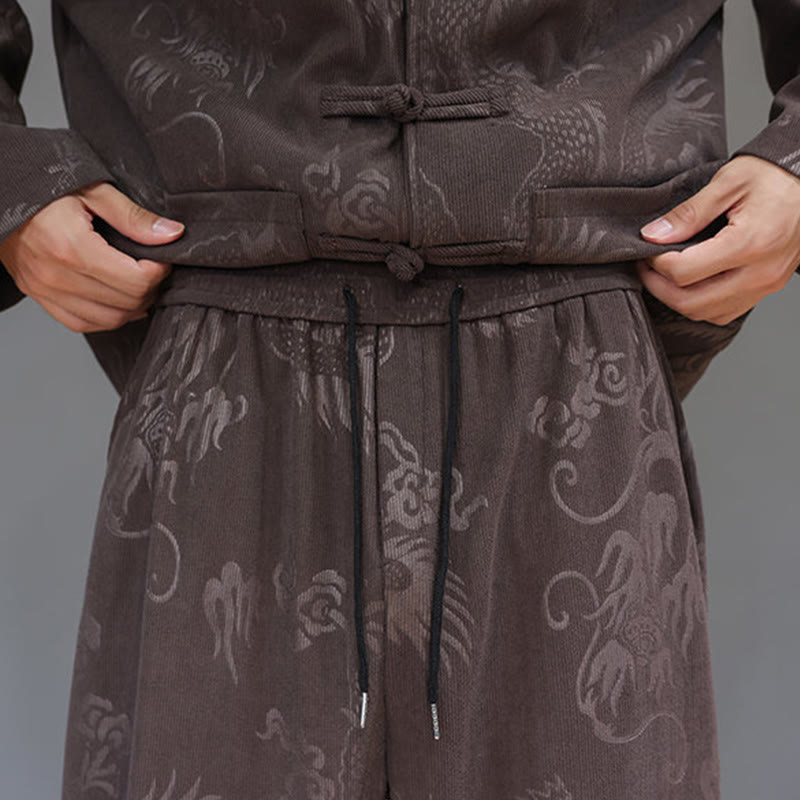 Buddha Stones 2点セット 秋冬 メンズ 唐装 ドラゴン カエルボタン コットン コーデュロイ 長袖 ジャケット パンツ セット ポケット付き - image 10