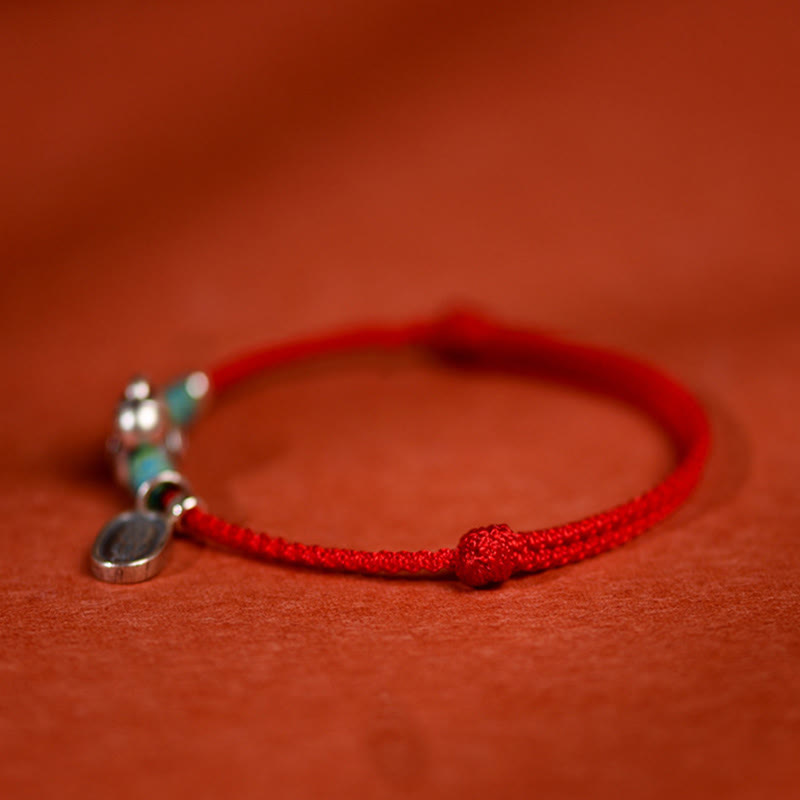 Buddha Stones999スターリングシルバー 馬年 925スターリングシルバー 平和と喜びのチャームストリング 編み込み幸運ブレスレットアンクレット - image 1