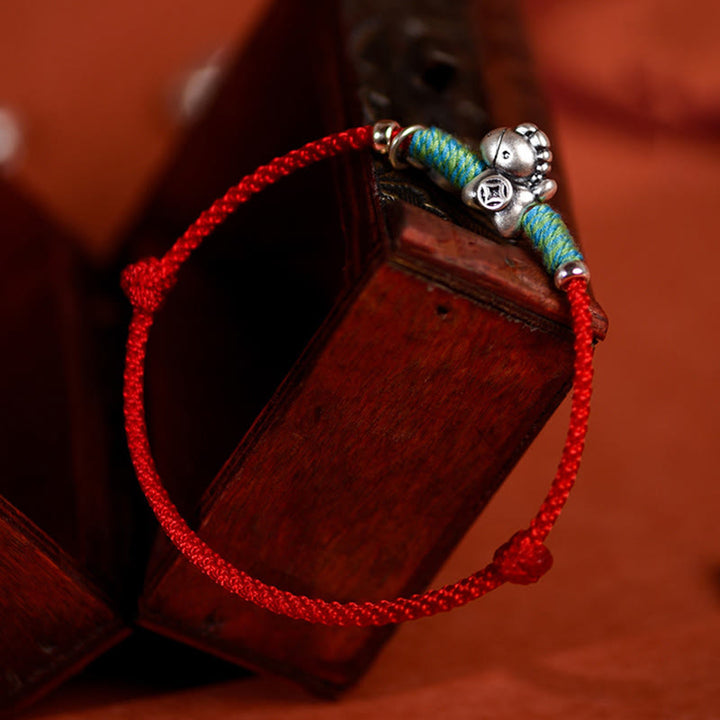 Buddha Stones999スターリングシルバー 馬年 925スターリングシルバー 平和と喜びのチャームストリング 編み込み幸運ブレスレットアンクレット - image 6