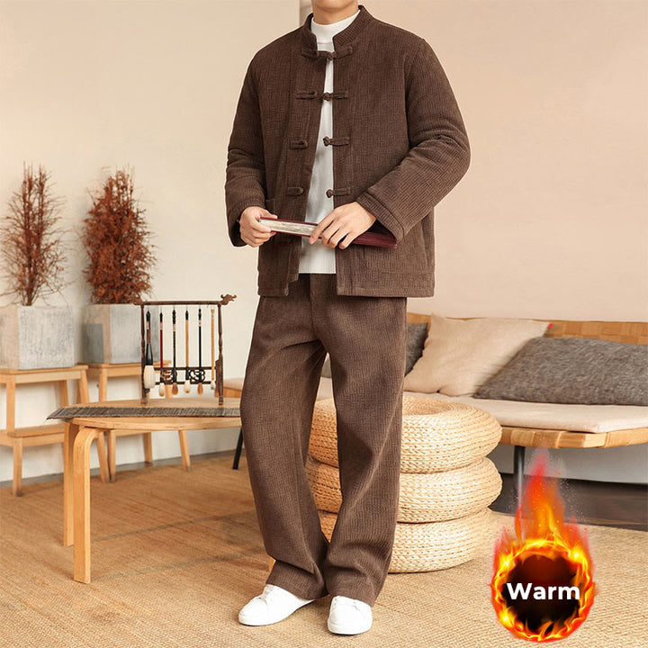 Buddha Stones 2点セット 冬用 無地 メンズ 唐装 カエルボタン コットン 長袖 ジャケット パンツ セット ポケット付き - image 26