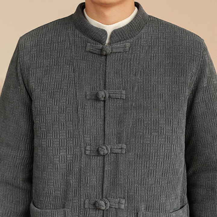 Buddha Stones 2点セット 冬用 無地 メンズ 唐装 カエルボタン コットン 長袖 ジャケット パンツ セット ポケット付き - image 9