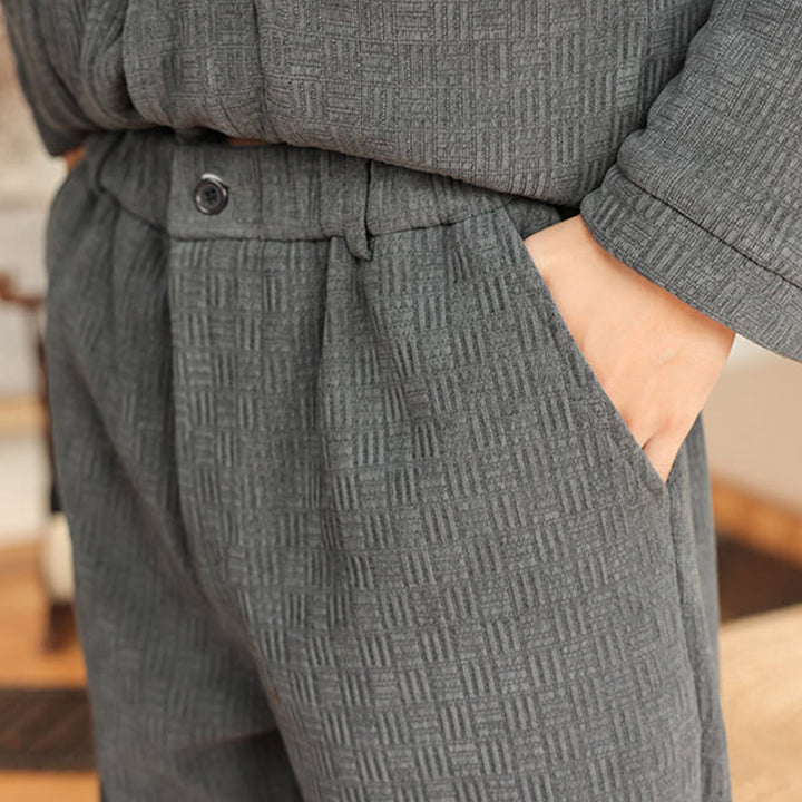 Buddha Stones 2点セット 冬用 無地 メンズ 唐装 カエルボタン コットン 長袖 ジャケット パンツ セット ポケット付き - image 14