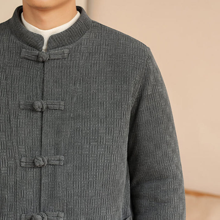 Buddha Stones 2点セット 冬用 無地 メンズ 唐装 カエルボタン コットン 長袖 ジャケット パンツ セット ポケット付き - image 10