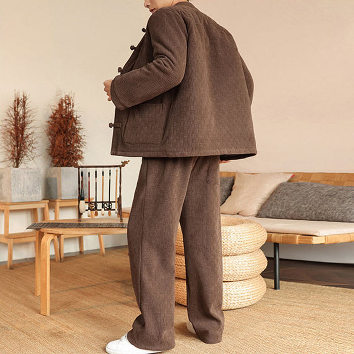 Buddha Stones 2点セット 冬用 無地 メンズ 唐装 カエルボタン コットン 長袖 ジャケット パンツ セット ポケット付き - image 28