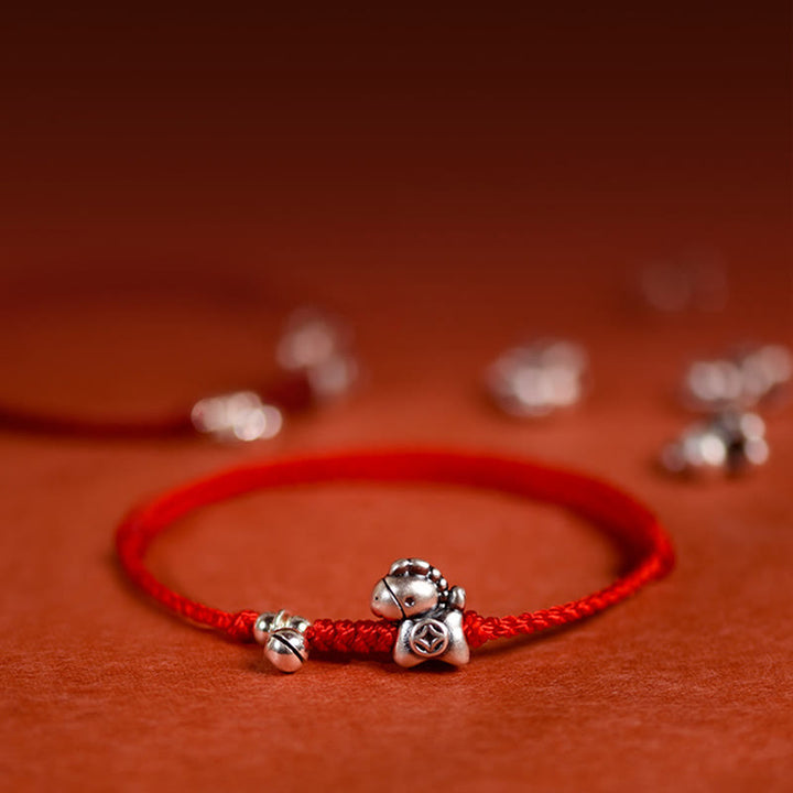 Buddha Stones999スターリングシルバー 馬年 925スターリングシルバー ベルストリング 幸運 子供 大人 ブレスレット アンクレット - image 0
