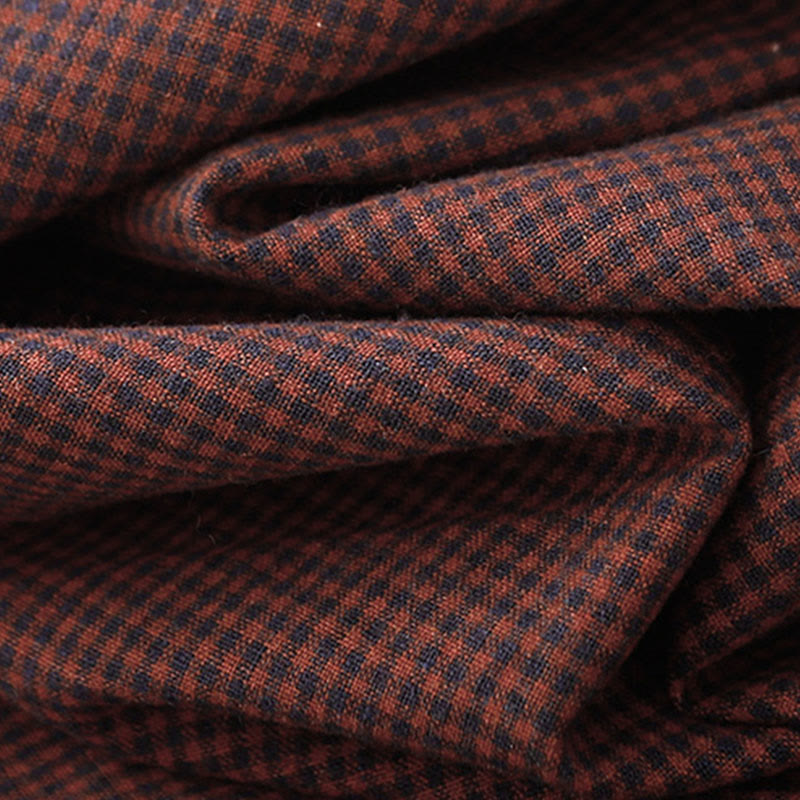 Buddha Stones秋 ブラウン チェック柄 スタンドカラー フロッグボタンデザイン 長袖 ミディドレス ポケット付き - image 12