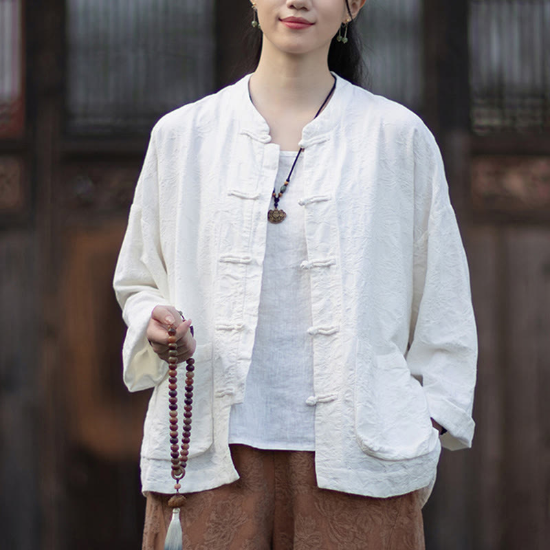 Buddha Stones秋 ジャカード レディース フロッグボタン 長袖シャツ パンツ コットンリネン 衣類 - image 14