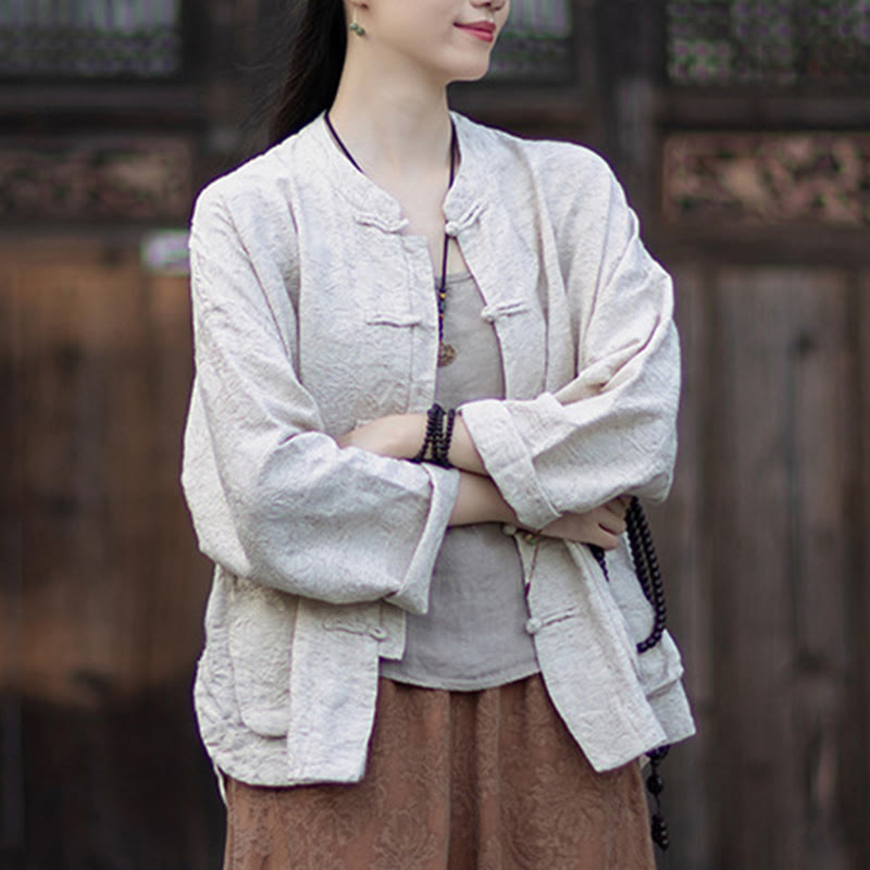 Buddha Stones秋 ジャカード レディース フロッグボタン 長袖シャツ パンツ コットンリネン 衣類 - image 26