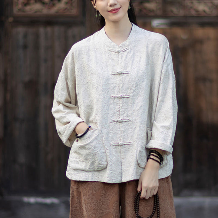 Buddha Stones秋 ジャカード レディース フロッグボタン 長袖シャツ パンツ コットンリネン 衣類 - image 23