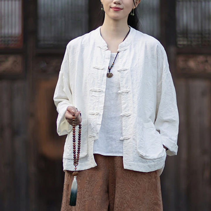 Buddha Stones秋 ジャカード レディース フロッグボタン 長袖シャツ パンツ コットンリネン 衣類 - image 20