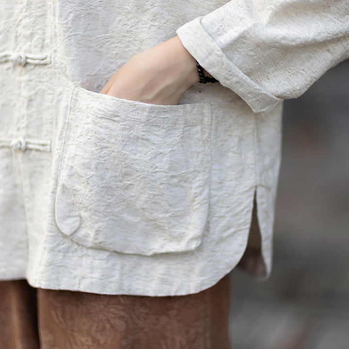 Buddha Stones秋 ジャカード レディース フロッグボタン 長袖シャツ パンツ コットンリネン 衣類 - image 28