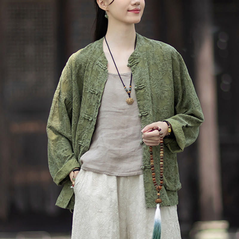 Buddha Stones秋 ジャカード レディース フロッグボタン 長袖シャツ パンツ コットンリネン 衣類 - image 10