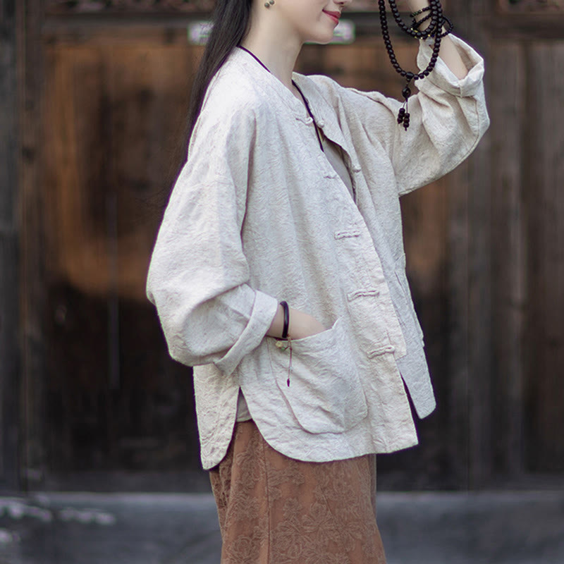 Buddha Stones秋 ジャカード レディース フロッグボタン 長袖シャツ パンツ コットンリネン 衣類 - image 25