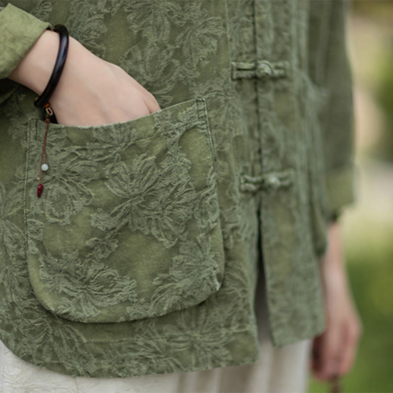 Buddha Stones秋 ジャカード レディース フロッグボタン 長袖シャツ パンツ コットンリネン 衣類 - image 12