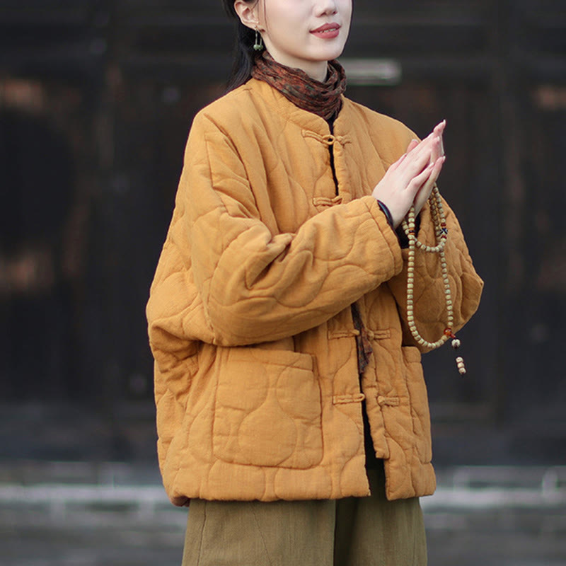 Buddha Stones冬用 カーブライン カエルボタン ラミーコットン 長袖 レディース サーマルジャケット ポケット付き - image 6