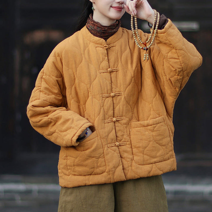 Buddha Stones冬用 カーブライン カエルボタン ラミーコットン 長袖 レディース サーマルジャケット ポケット付き - image 5