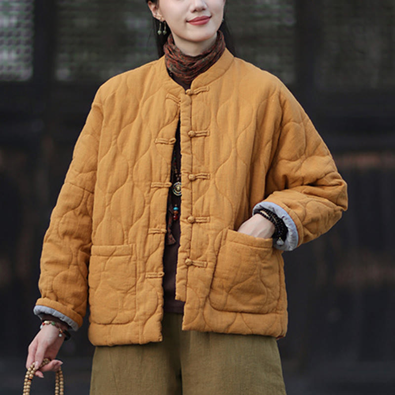 Buddha Stones冬用 カーブライン カエルボタン ラミーコットン 長袖 レディース サーマルジャケット ポケット付き - image 8