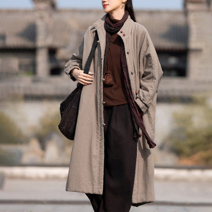 Buddha Stones冬用 無地 フロッグボタン ラミーコットン レディース 長袖 保温コート ポケット付き - タン - US6、 UK/AU10、 EU38 (M) - image 24