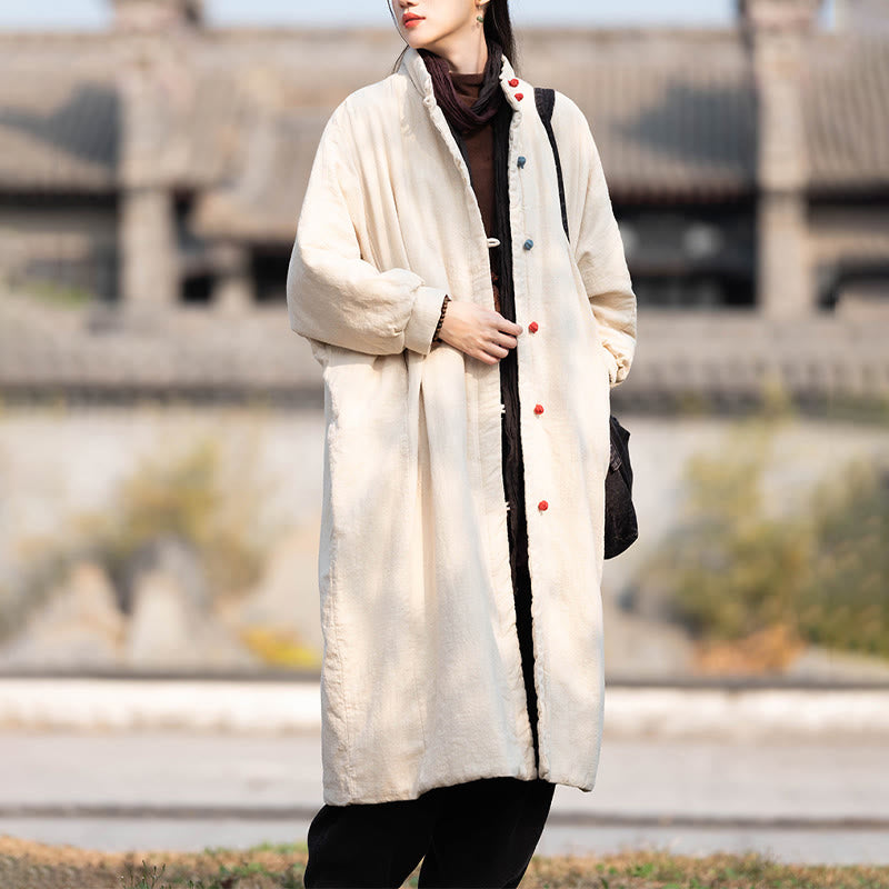 Buddha Stones冬用 無地 フロッグボタン ラミーコットン レディース 長袖 保温コート ポケット付き - image 6