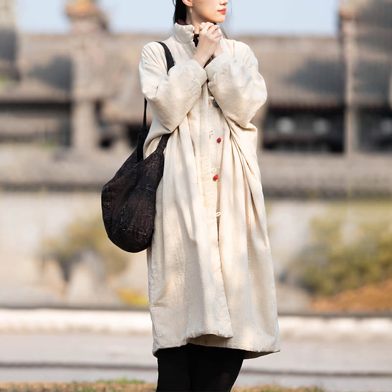 Buddha Stones冬用 無地 フロッグボタン ラミーコットン レディース 長袖 保温コート ポケット付き - image 5