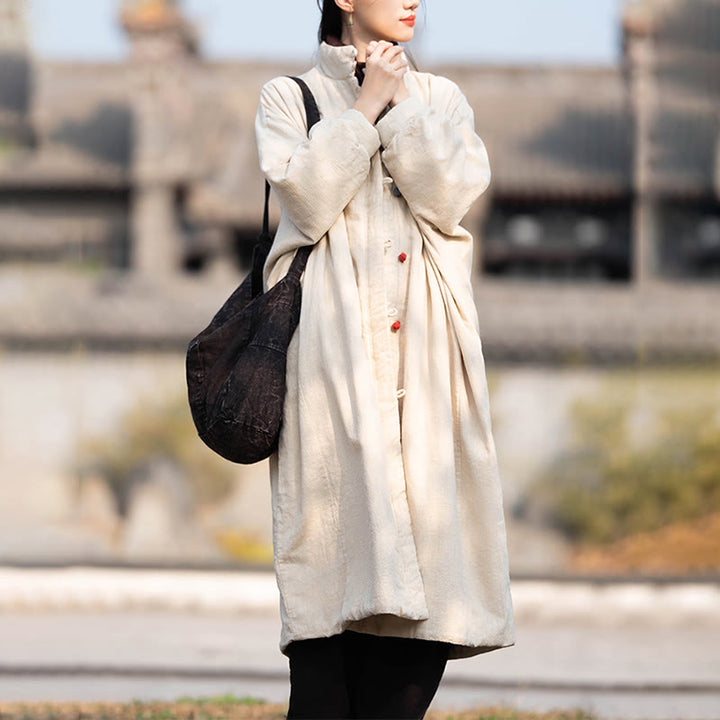 Buddha Stones冬用 無地 フロッグボタン ラミーコットン レディース 長袖 保温コート ポケット付き - image 5