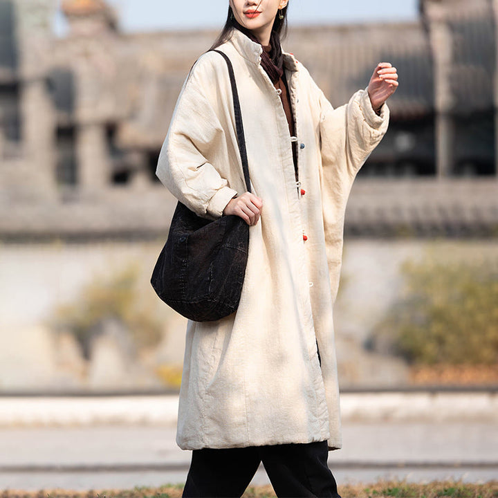 Buddha Stones冬用 無地 フロッグボタン ラミーコットン レディース 長袖 保温コート ポケット付き - image 4