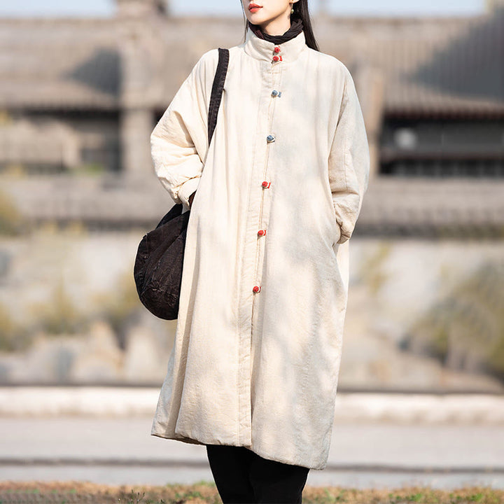 Buddha Stones冬用 無地 フロッグボタン ラミーコットン レディース 長袖 保温コート ポケット付き - image 9