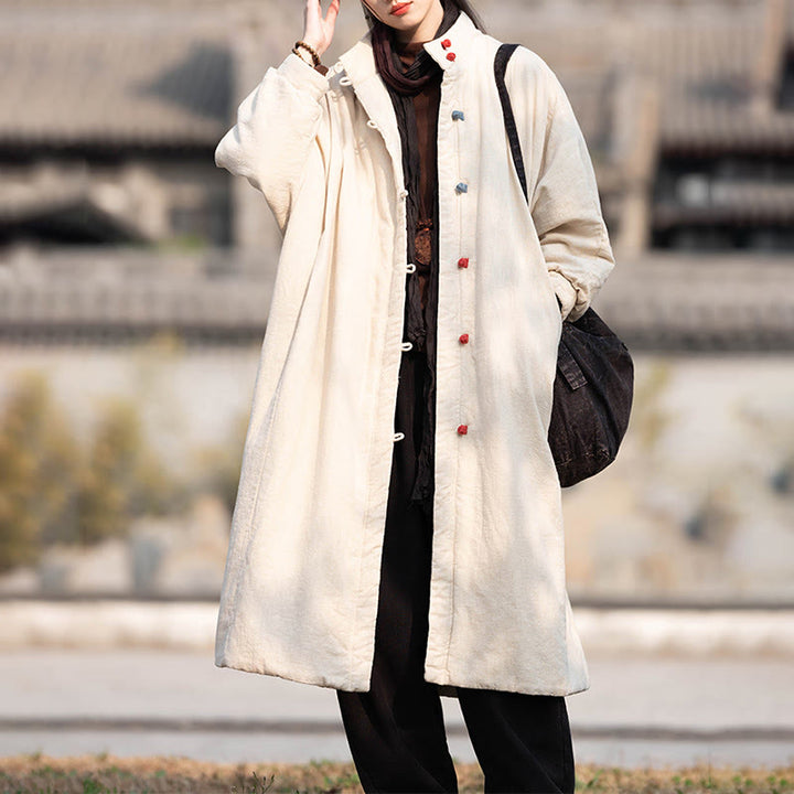 Buddha Stones冬用 無地 フロッグボタン ラミーコットン レディース 長袖 保温コート ポケット付き - image 7