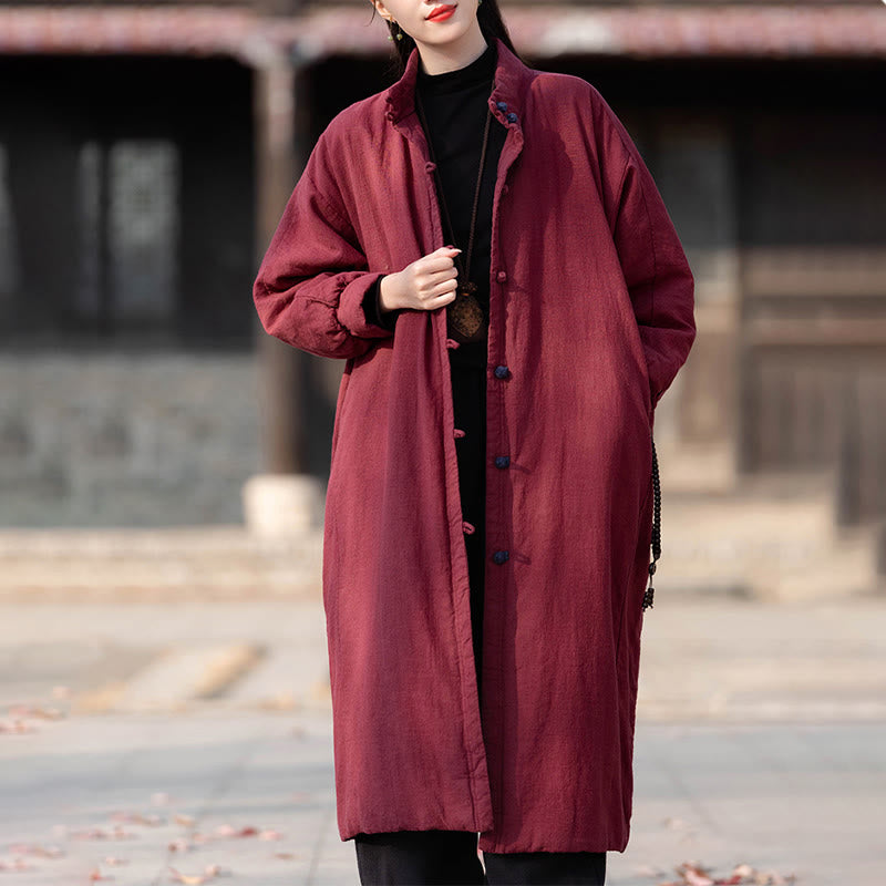 Buddha Stones冬用 無地 フロッグボタン ラミーコットン レディース 長袖 保温コート ポケット付き - image 20