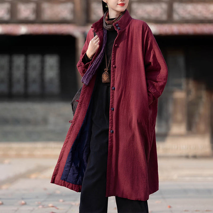 Buddha Stones冬用 無地 フロッグボタン ラミーコットン レディース 長袖 保温コート ポケット付き - image 12