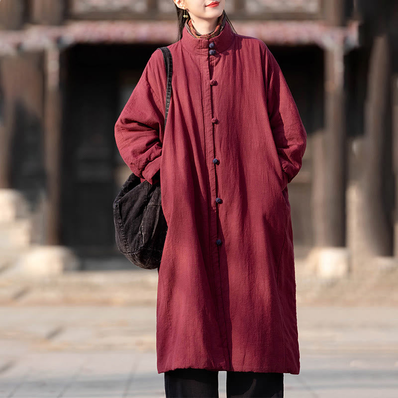 Buddha Stones冬用 無地 フロッグボタン ラミーコットン レディース 長袖 保温コート ポケット付き - image 18