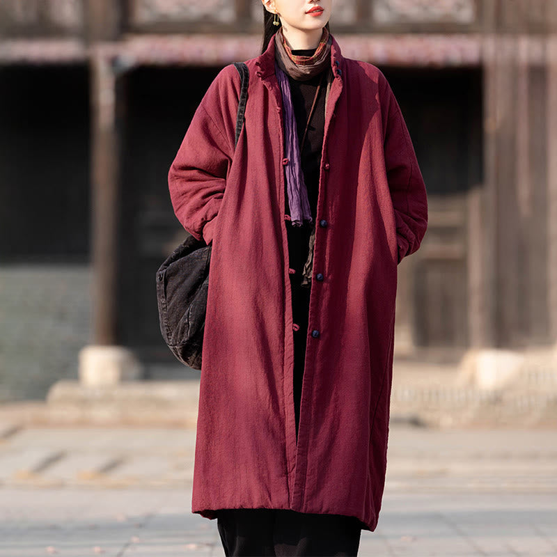 Buddha Stones冬用 無地 フロッグボタン ラミーコットン レディース 長袖 保温コート ポケット付き - image 16