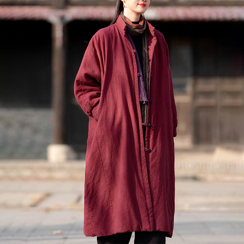 Buddha Stones冬用 無地 フロッグボタン ラミーコットン レディース 長袖 保温コート ポケット付き - image 11