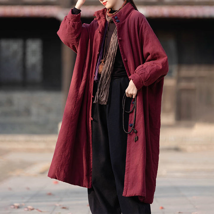 Buddha Stones冬用 無地 フロッグボタン ラミーコットン レディース 長袖 保温コート ポケット付き - image 14